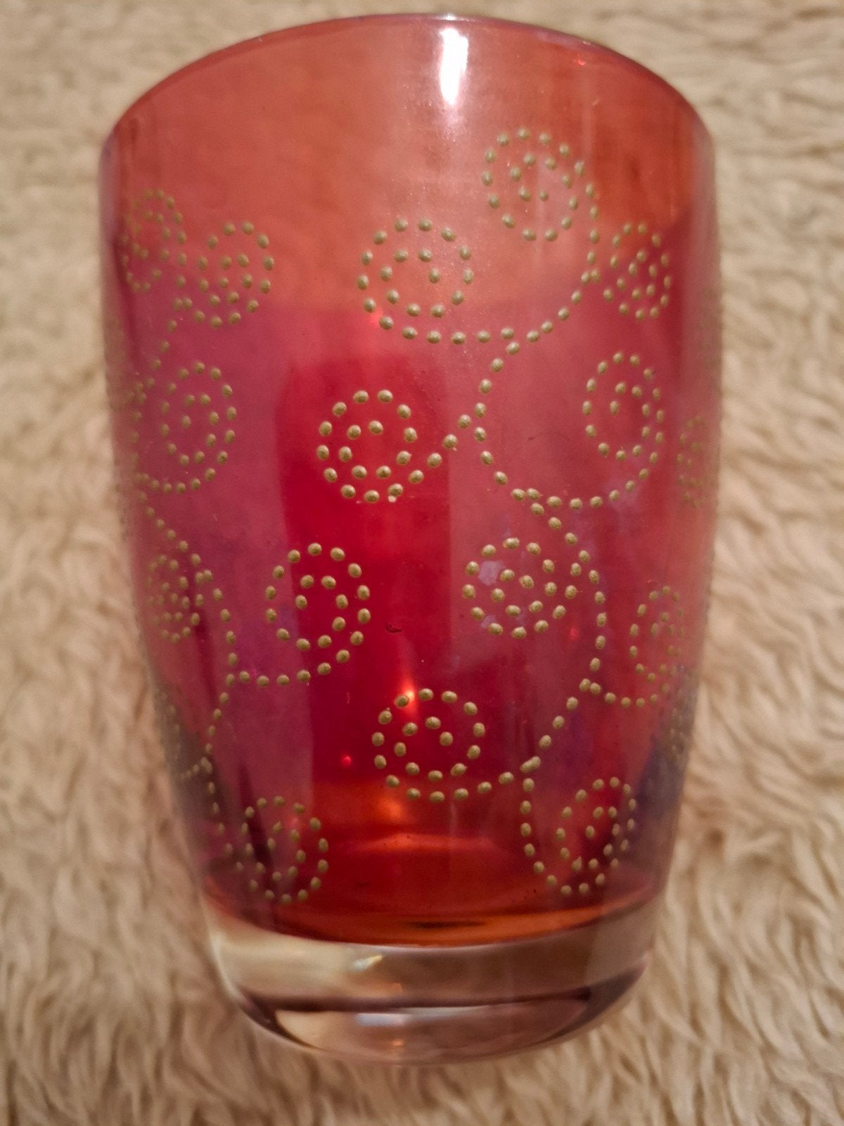 Rood met goud glas. Waxinelichthouder of drinkglas, Huis en Inrichting, Ophalen, Goud, Glas, Waxinelichthouder