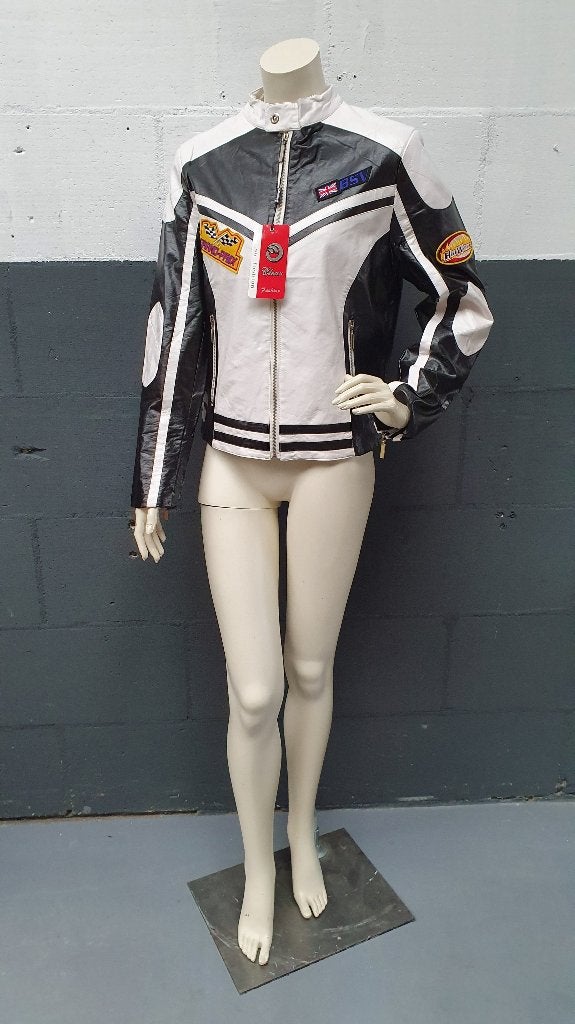 Stoer leren jasje, race jas, bikerjas. Zwart wit mt XXL. S24, Kleding | Dames, Tweedehands verkoop, Tweedehands verkoop, Zwart