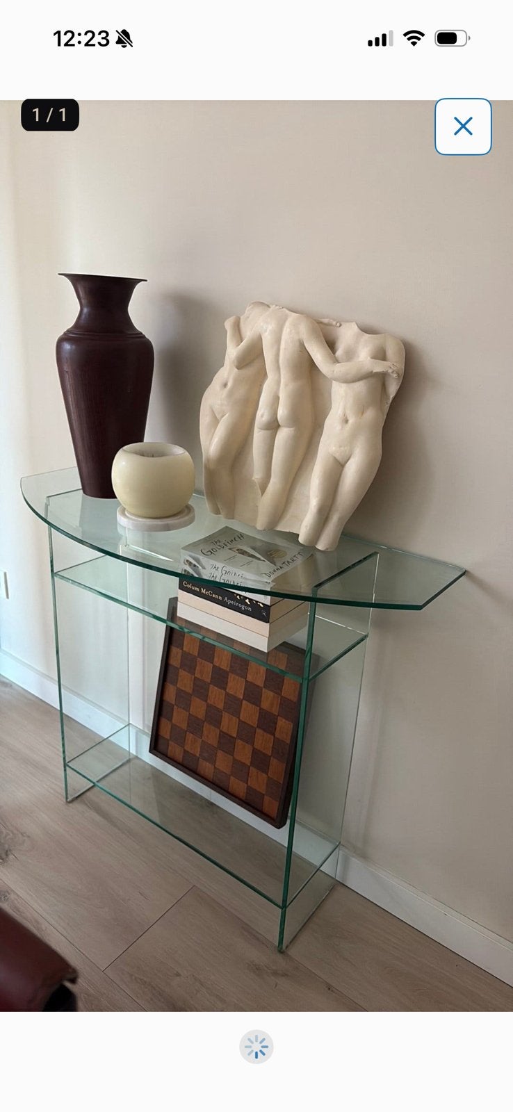 Glazen wandtafel, Huis en Inrichting, Tafels | Sidetables, Ophalen, 50 tot 100 cm, Zo goed als nieuw, 25 tot 50 cm