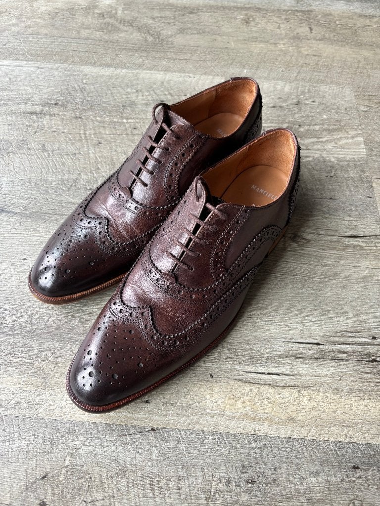 Manfield heren schoen broque donkerbruin maat 42 Italiaans, Bruin, Ophalen of Verzenden, Zo goed als nieuw, Veterschoenen