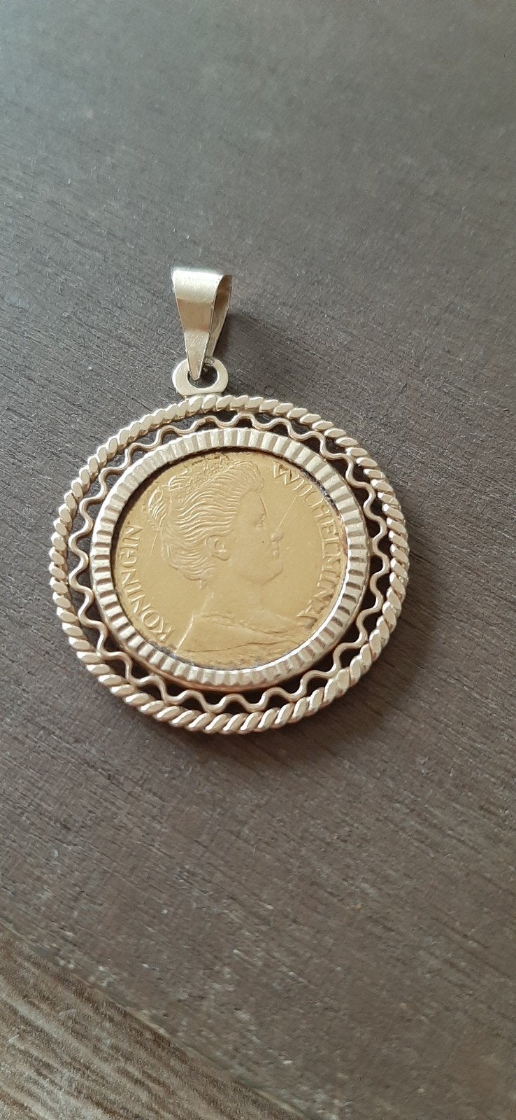 Gouden hanger,   munt 5 G   21,6 krt   Wilhelmina 1912, Gebruikt, Overige voorstellingen, Ophalen of Verzenden, Goud