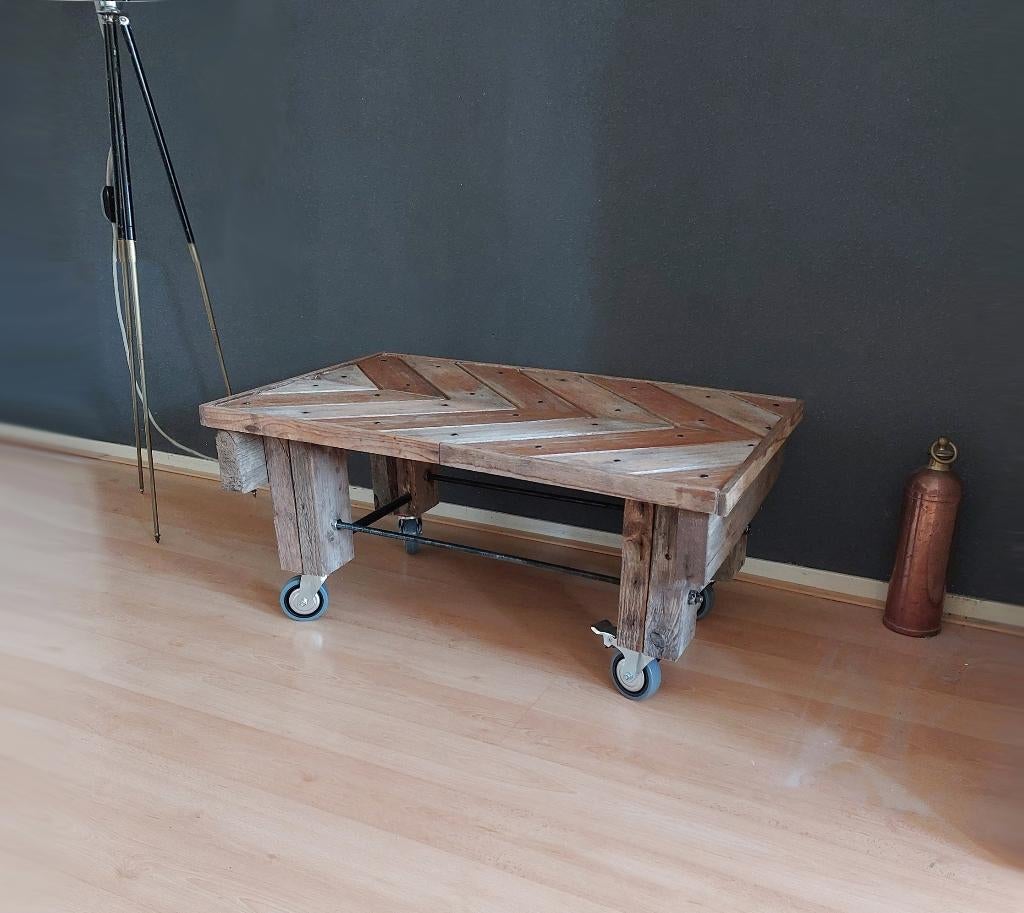 Salontafel met wielen Industrieel rustiek bijzettafel, Minder dan 50 cm, 50 tot 100 cm, Minder dan 50 cm, Rechthoekig