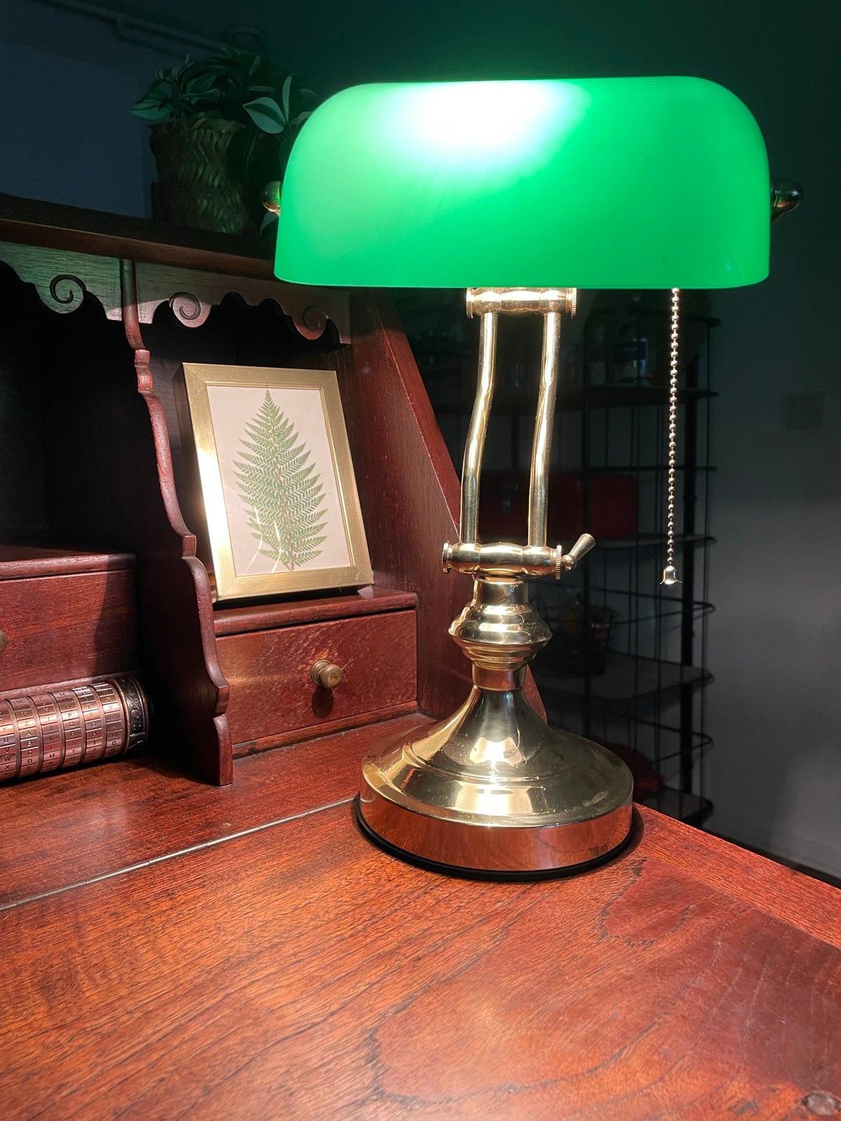 Klassieke groene bankierslamp / notarislamp – messing, Ophalen of Verzenden