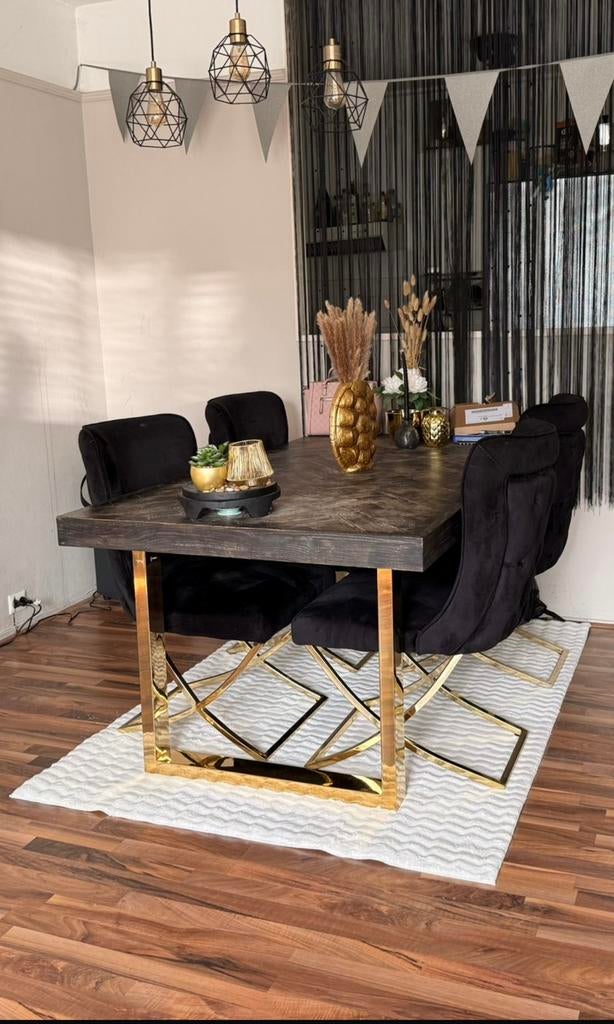 Richmond black bone gold style eettafel, Ophalen, Zo goed als nieuw, 75 m² of meer, Overige typen