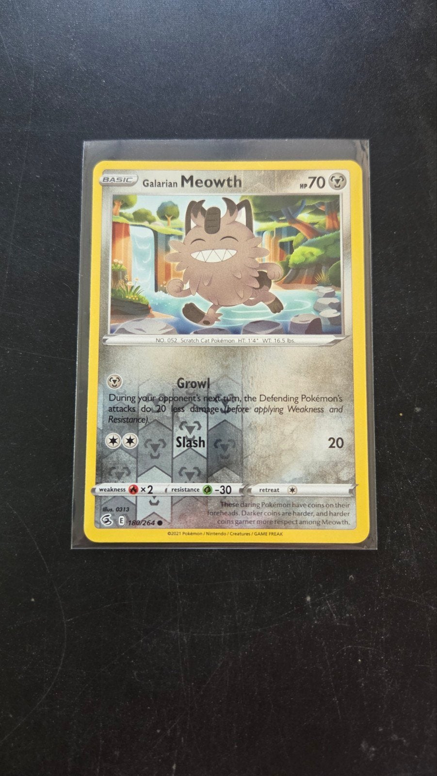 Galarian Meowth 180/264 Reverse Holo - Fusion Strike, Verzenden, Zo goed als nieuw, Losse kaart, Foil