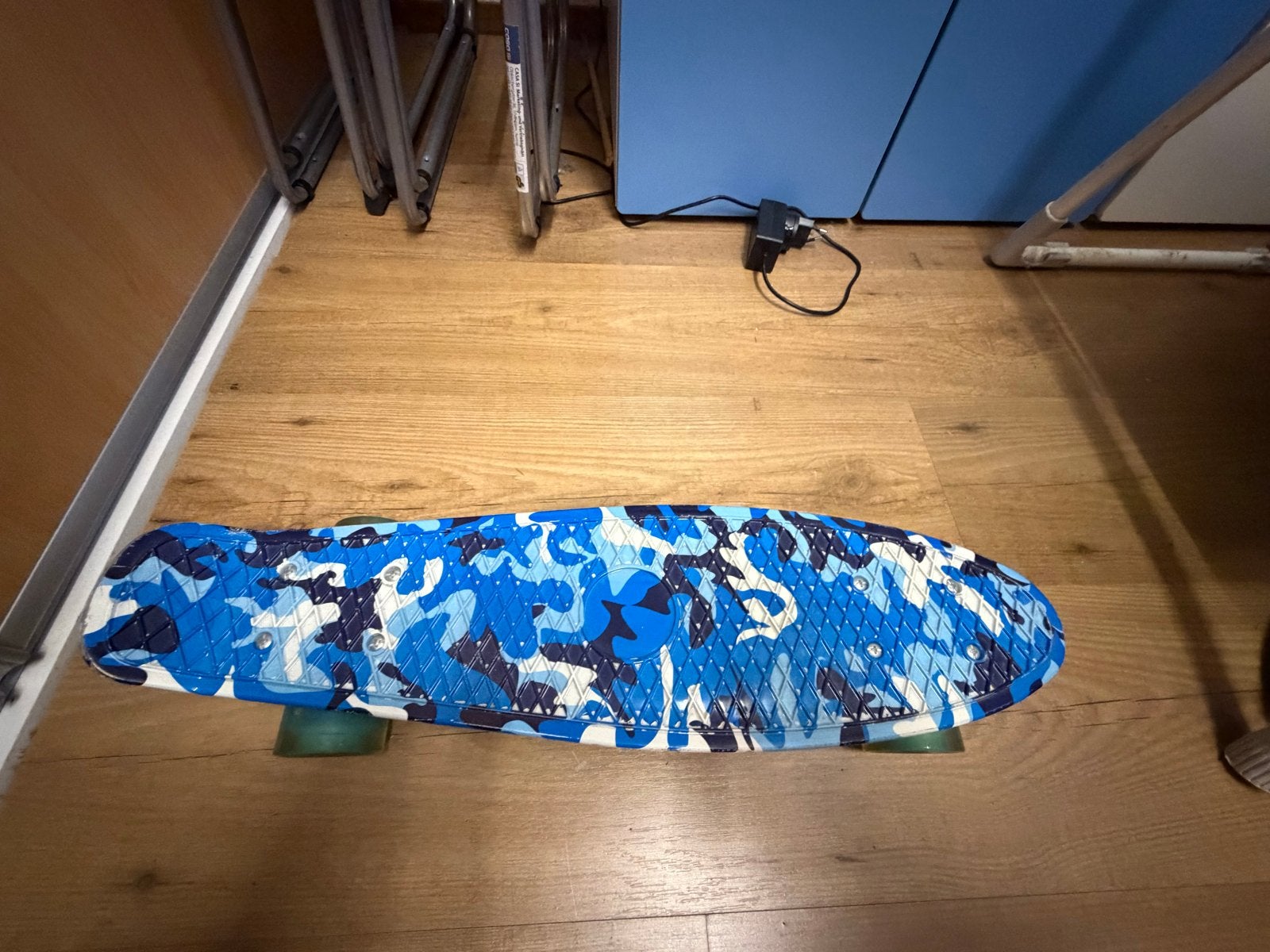 Blauw camouflage skateboard, Sport en Fitness, Skateboarden, Ophalen, Gebruikt, Skateboard
