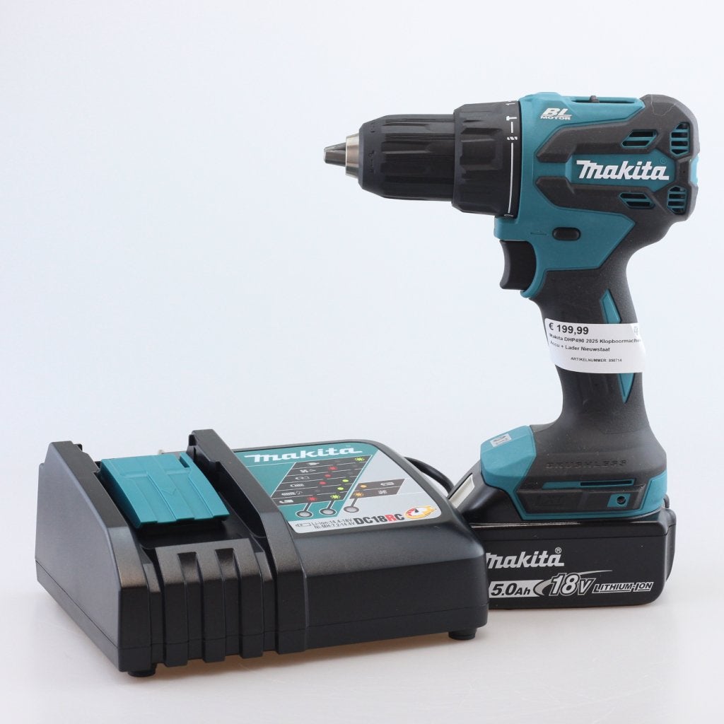 Makita DHP490 2025 Klopboormachine Accu + Lader Nieuwstaat, Doe-het-zelf en Verbouw, Gereedschap | Boormachines, Makita, Zo goed als nieuw