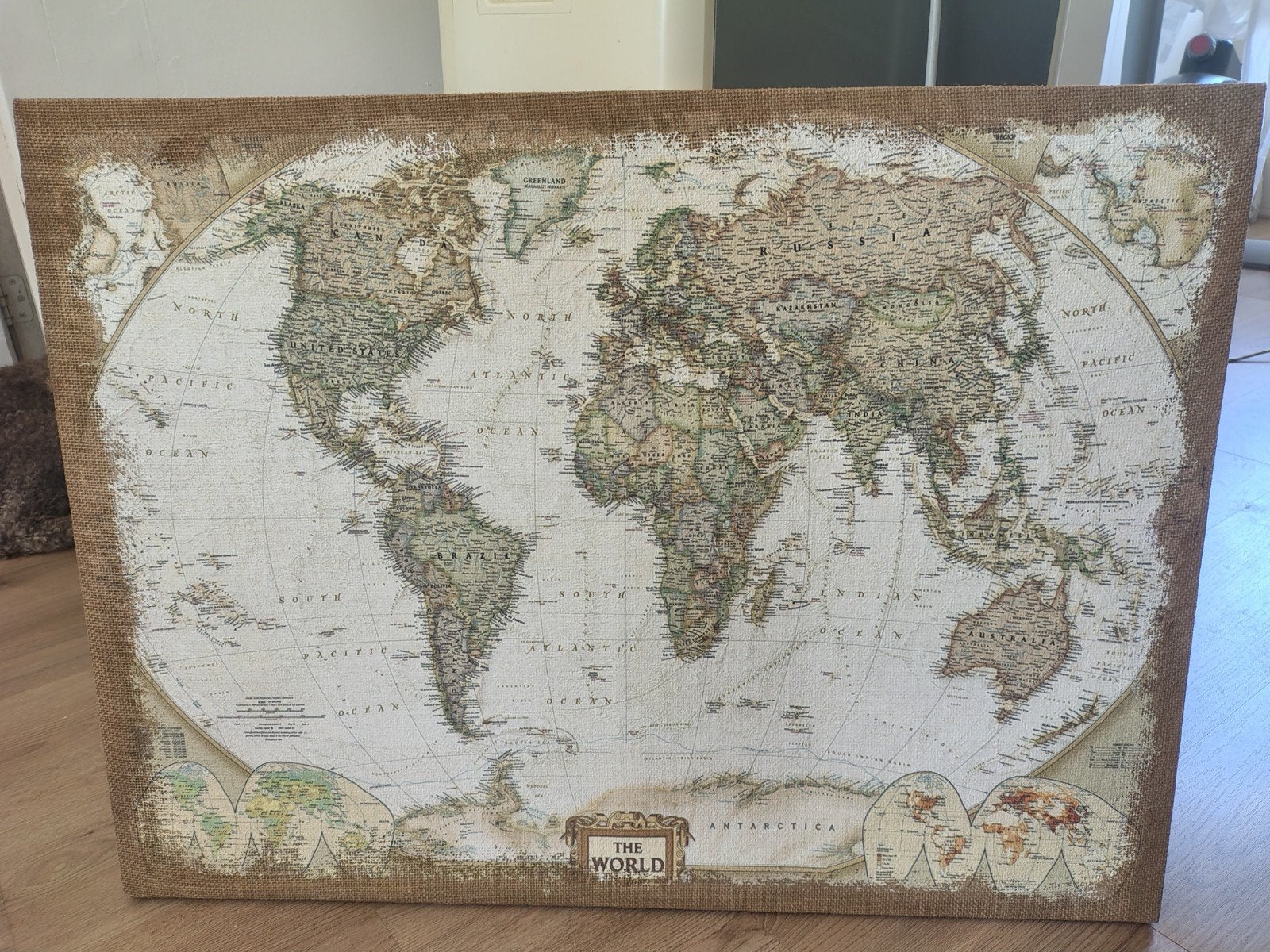Wereldkaart Canvas Schilderij 78x58 cm, Ophalen, Vintage, Gebruikt, Meerkleurig