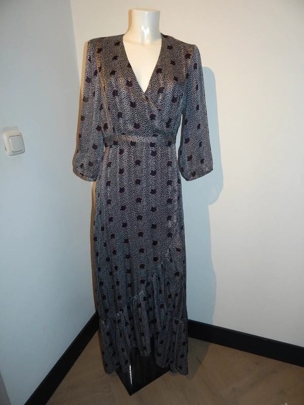 BA&SH overslag maxi dress mooie print pof mouw 2/M, Maat 38/40 (M), Verzenden, Zo goed als nieuw, Ba&sh