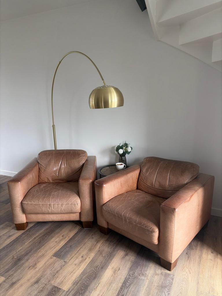 2x Sofitalia Leren Fauteuils - Cognac Kleur, Huis en Inrichting, Fauteuils, Ophalen, Gebruikt, Leer, 75 tot 100 cm