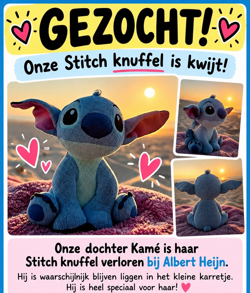 GEZOCHT !!! STITCH Knuffel !!! verloren bij AH Geldrop, Ophalen of Verzenden, Gebruikt, Overige typen