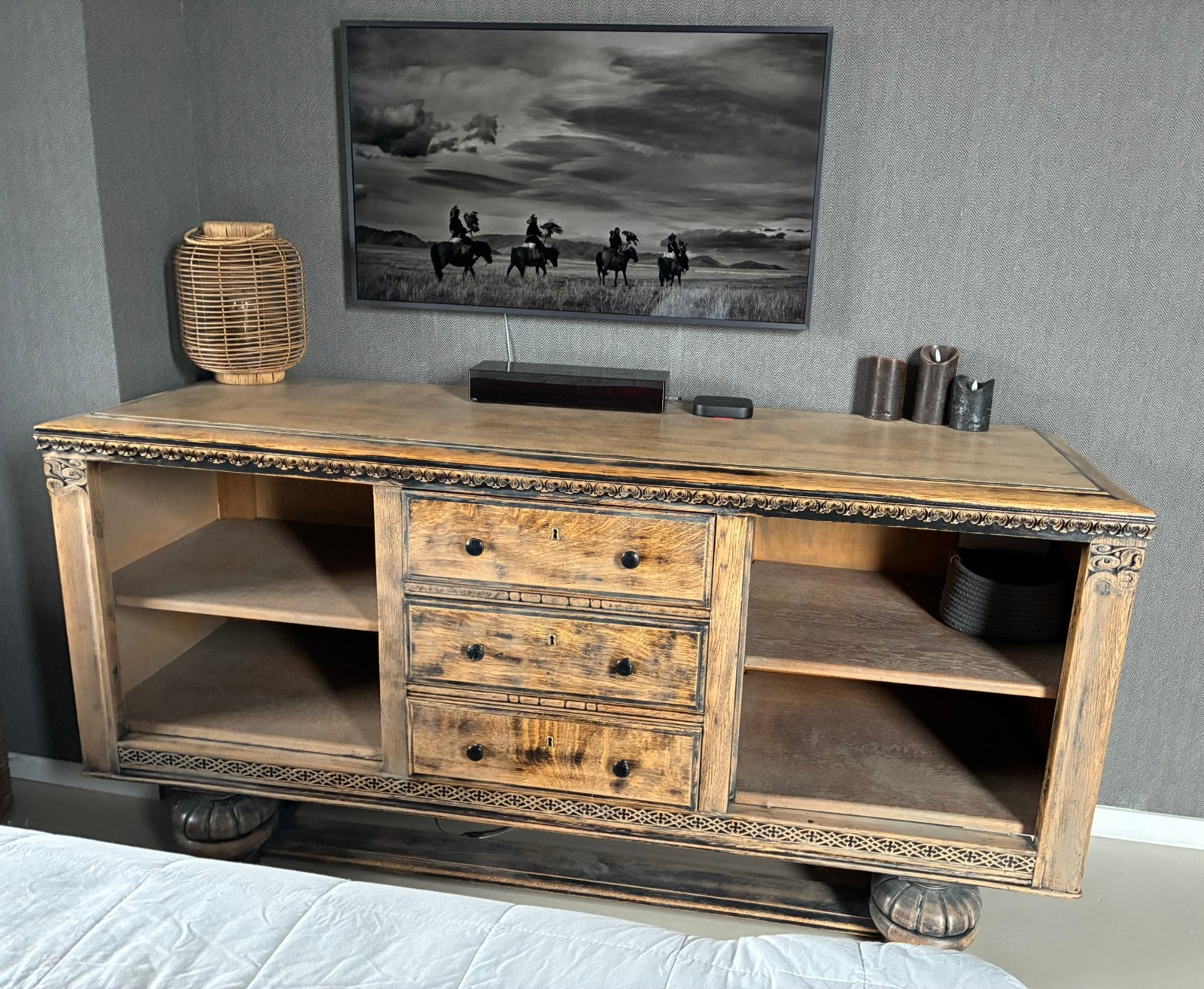 Massief houten dressoir uniek & sfeervol 180cm, Ophalen, Dressoir, antiek, vintage, massief hout, Gebruikt, 150 tot 200 cm