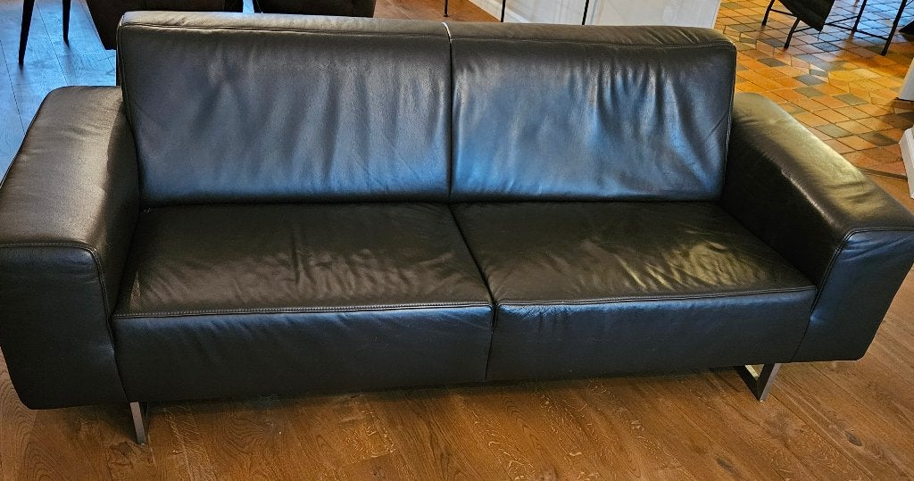 Bankstel leer (2 banken), Huis en Inrichting, Banken | Bankstellen, Ophalen, Gebruikt, Rechte bank, 200 tot 250 cm