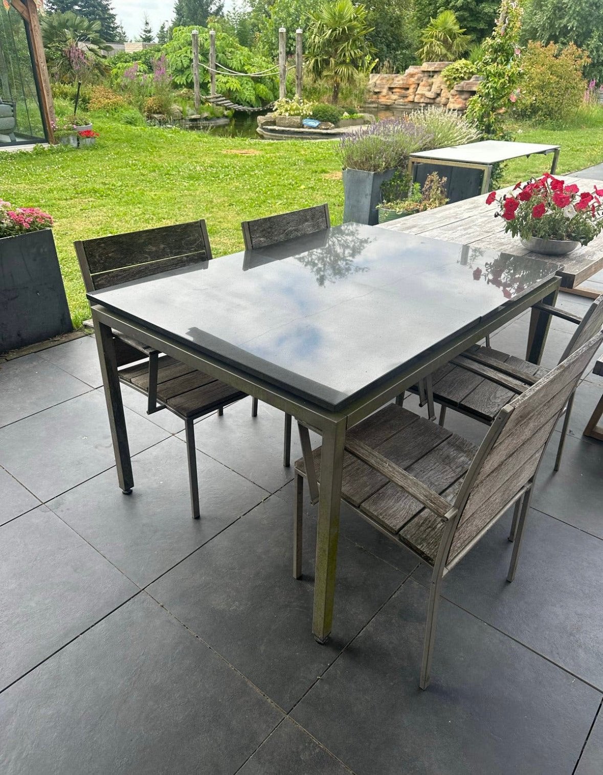 Tuinset Kees Smit teakhout + natuursteen, Ophalen, 4 zitplaatsen, Eettafel, Teakhout