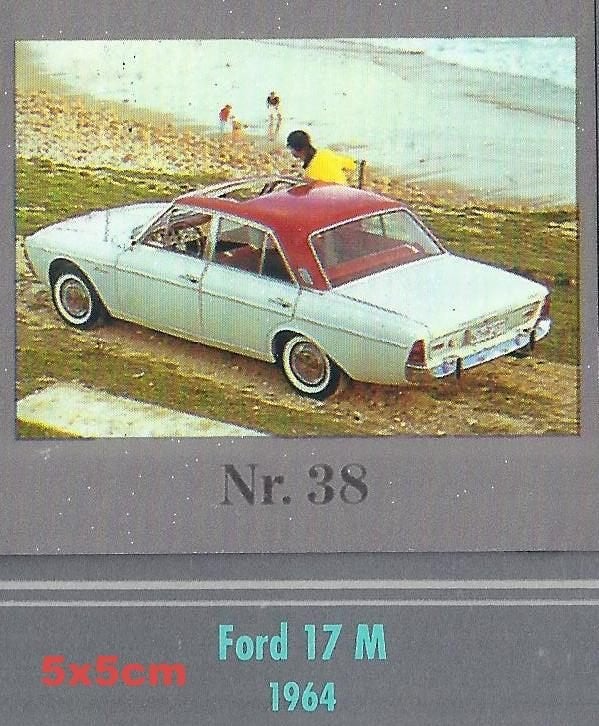 Vp70 autokaartje 38 ford 17 m ---- 1964 --afmeting 5 x 5 cm, Ophalen of Verzenden, Zo goed als nieuw, Auto's