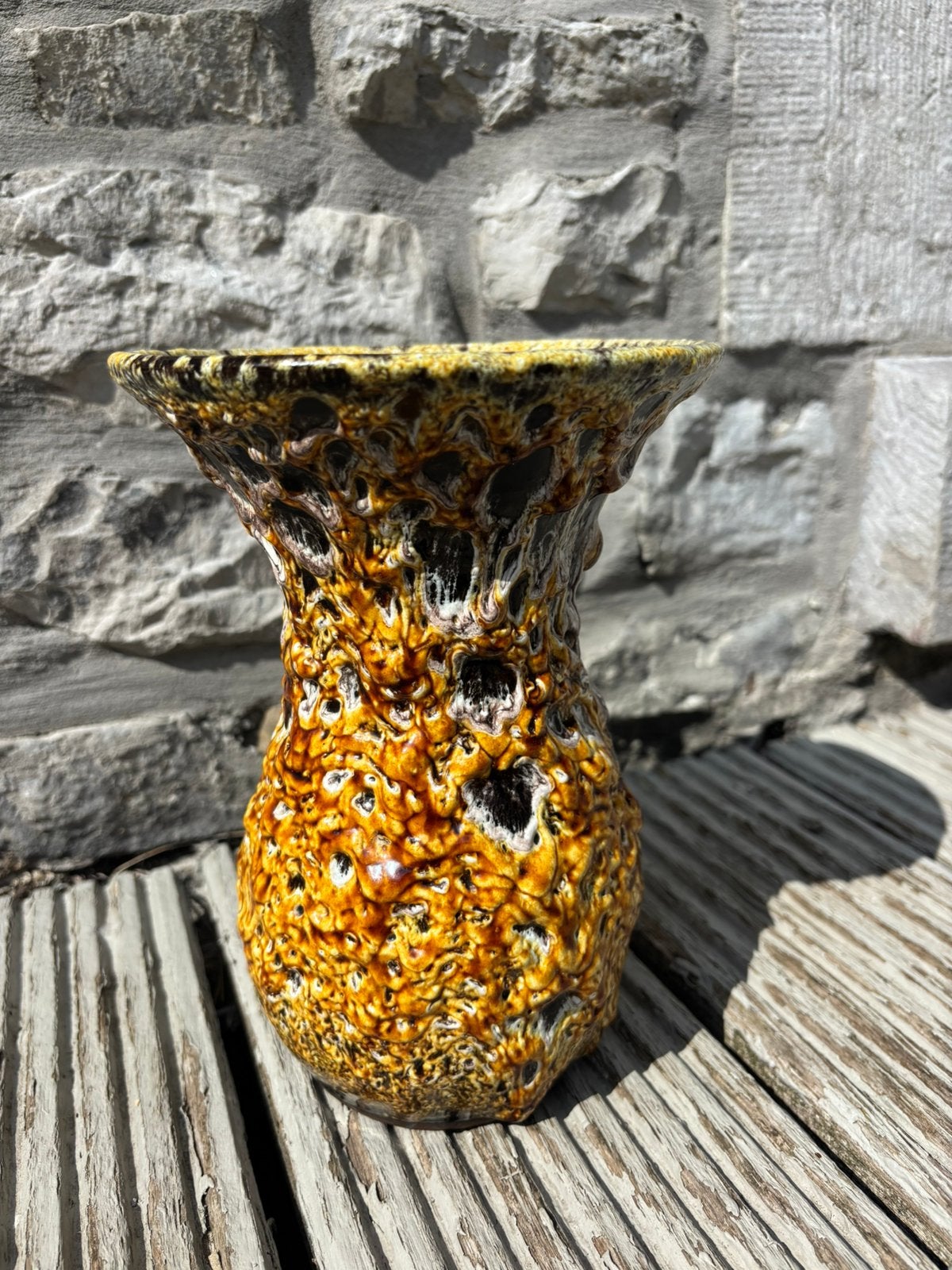 Fat lava vaas Emaux Miel Frans Keramiek vintage 22 cm, Antiek en Kunst, Antiek | Vazen, Ophalen of Verzenden