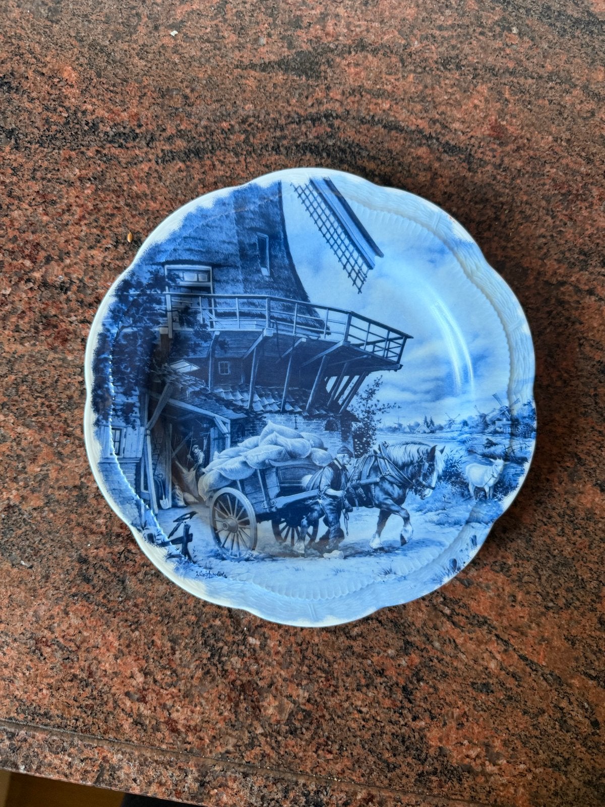 Delfts Blauw sierbord met molen en paard en wagen, Antiek en Kunst, Ophalen of Verzenden