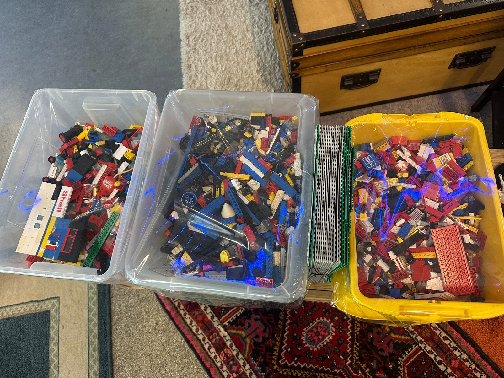 3 bakken vol lego en platen, Ophalen, Zo goed als nieuw