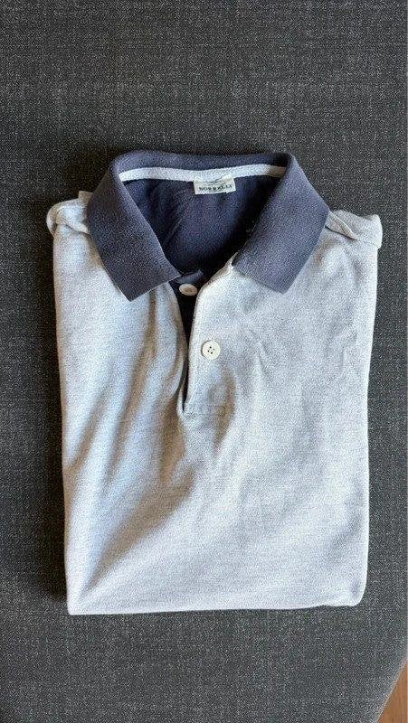 Luigi Borrelli 100% Katoen Polo Grijs met Blauw Kraagje Maat, Luigi Borrelli, Zo goed als nieuw, Grijs, Verzenden