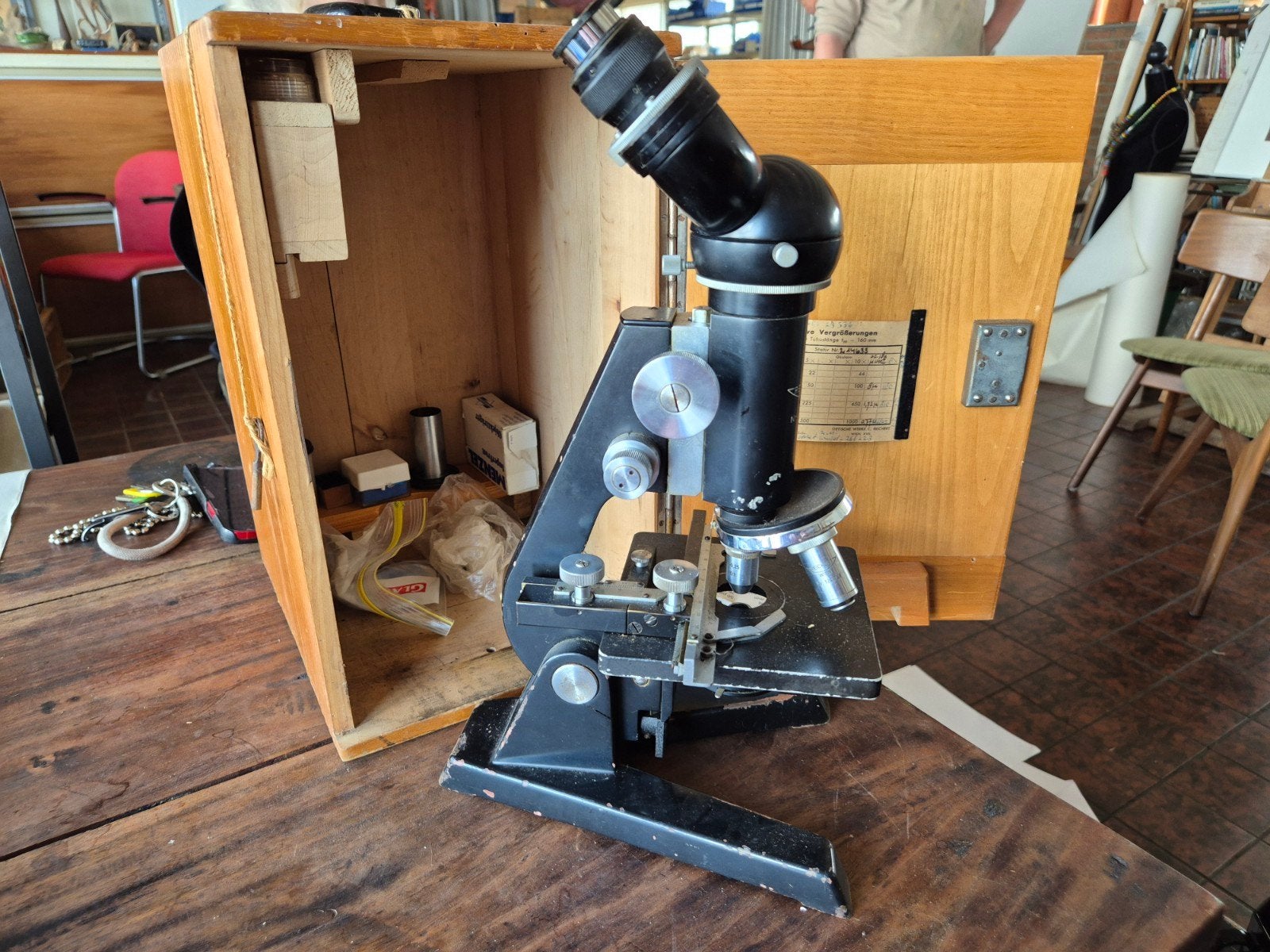 Vintage Reichert Wien Microscoop met Zeiss Winkel Oculair, Ophalen