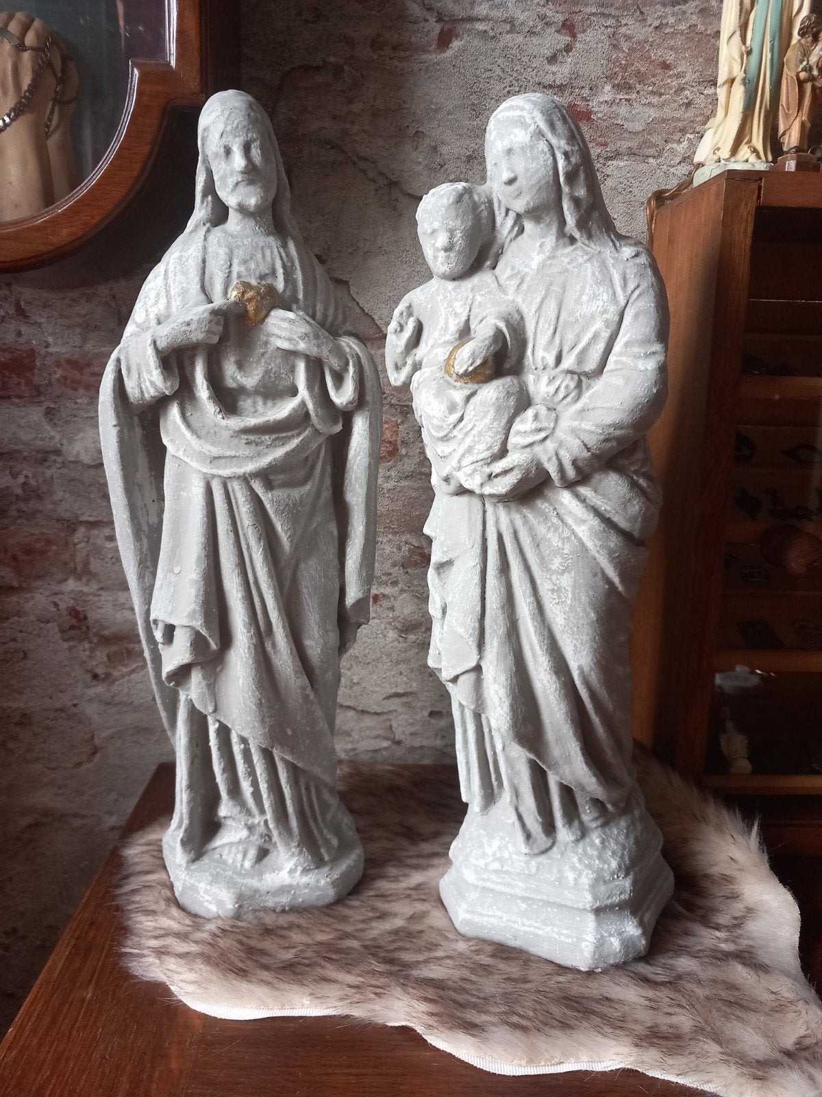 Set van 2 religieuze beelden: Jezus en Maria met kind, Antiek en Kunst, Antiek | Religie, Ophalen of Verzenden