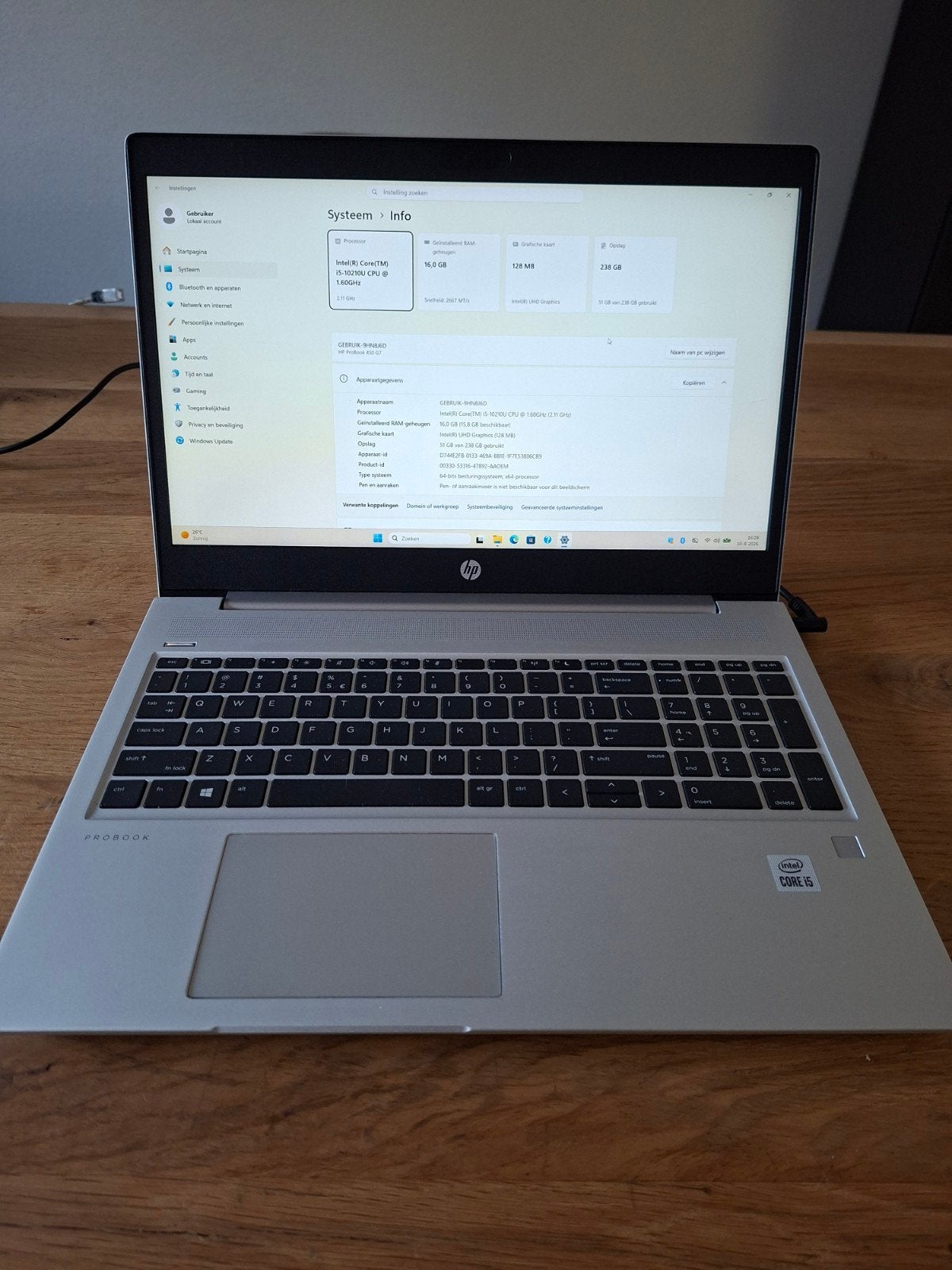 HP ProBook 450 G7 - i5-10210U, 8GB RAM, 256GB SSD, Ophalen, Met videokaart, 2 tot 3 Ghz, 8 GB