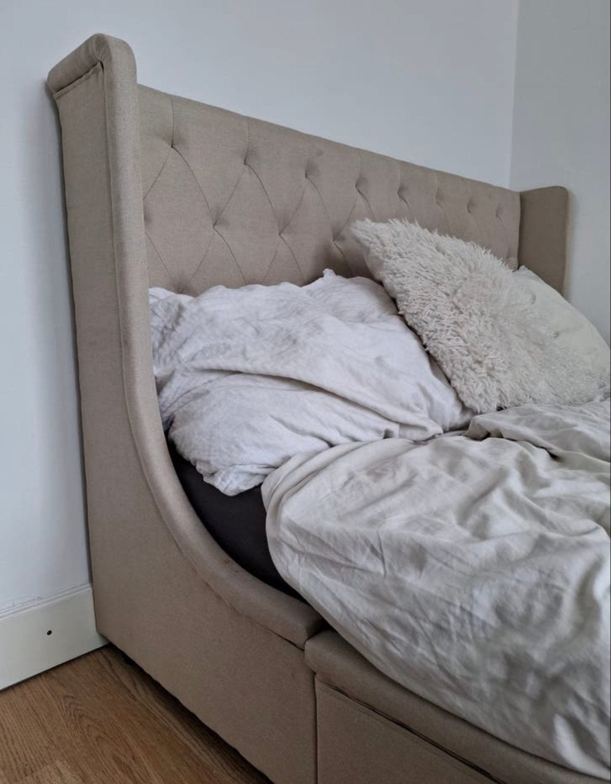 Tweepersoonsbed 140x200 cm met opbergruimte, Ophalen, Gebruikt, Beige, Tweepersoons