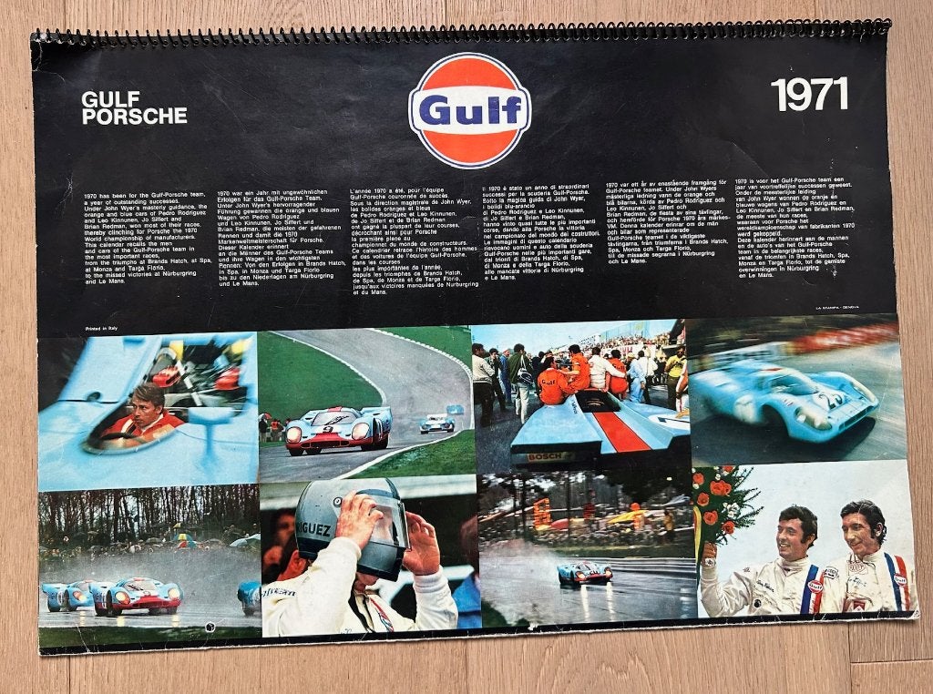Zeer zeldzame Porsche Gulf kalender 1971 | 908 / 917, Verzamelen, Posters, Gebruikt, Rechthoekig Liggend, Ophalen of Verzenden
