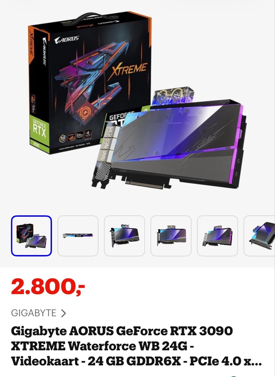 Gigabyte AORUS GeForce RTX 3090 XTREME Waterforce WB 24G, Ophalen, GDDR6, PCI-Express 4, Zo goed als nieuw