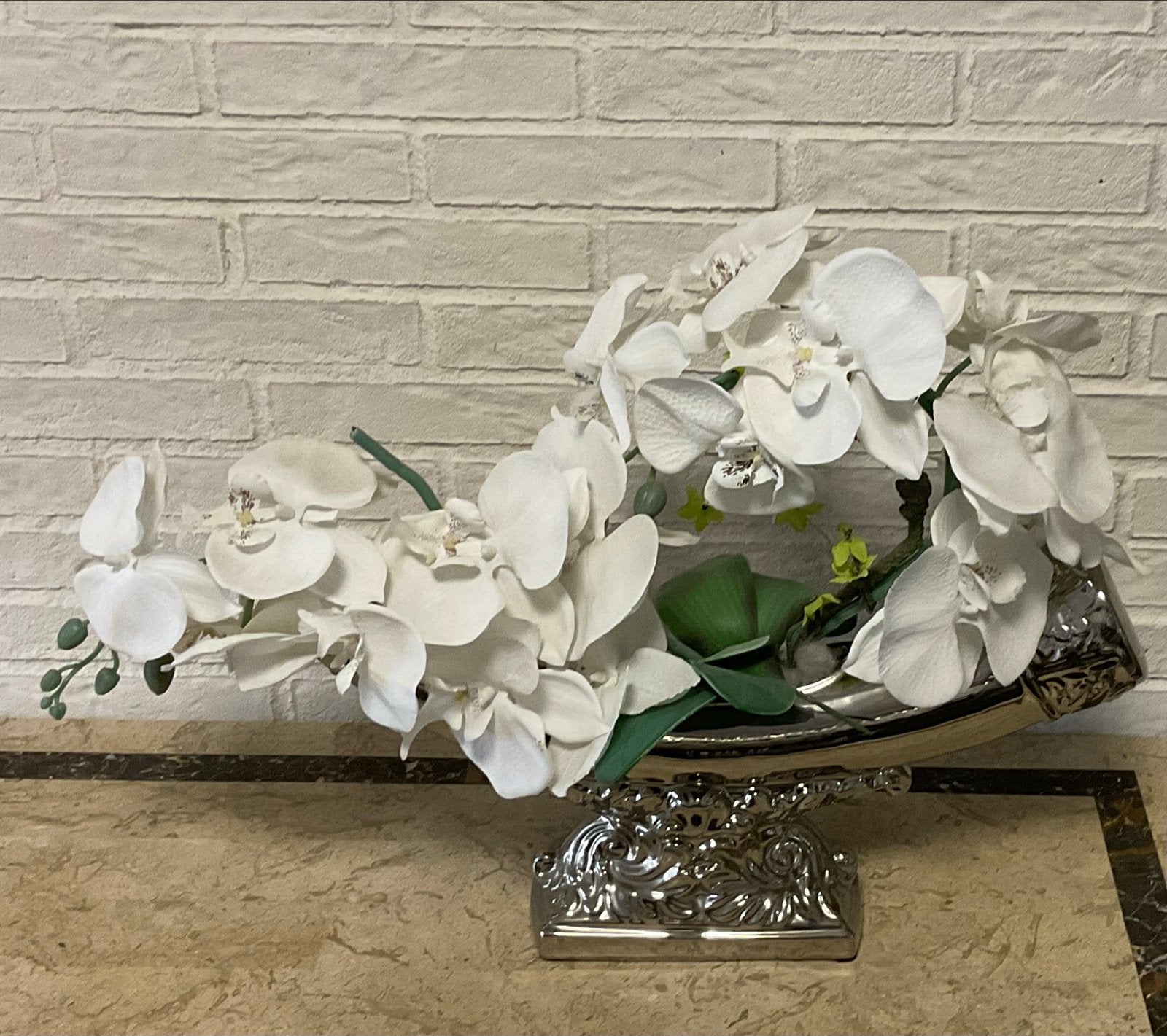Prachtig kunstbloemstuk met witte orchideeën, Ophalen, Binnen, Textiel, Wit