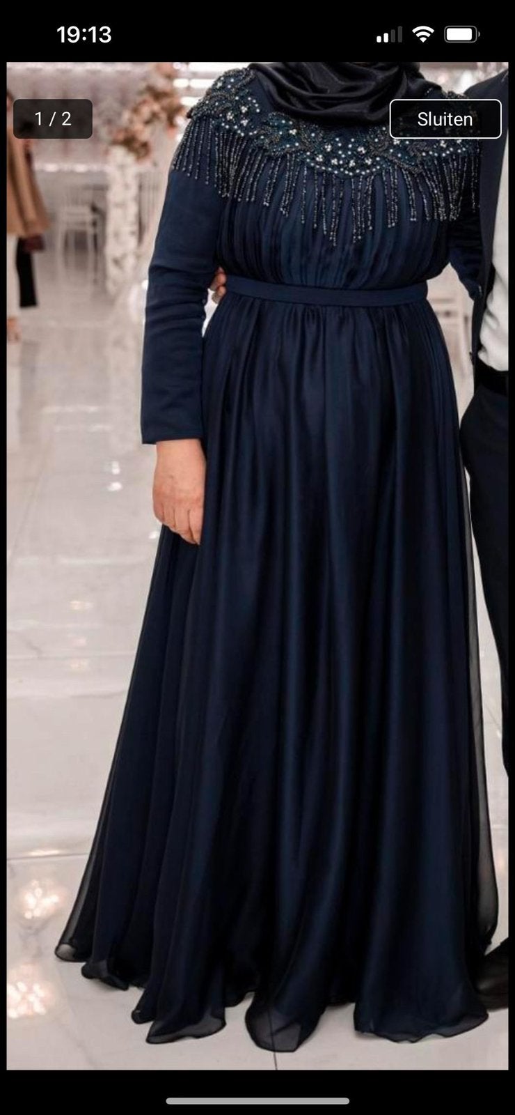 Abiye avondjurk abayah galajurk met steentjes en kralen, Kleding | Dames, Gelegenheidskleding, Galajurk, Blauw, Maat 42/44 (L)