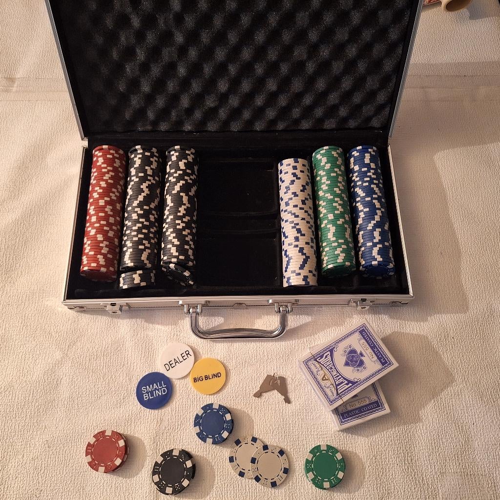 Poker set met aluminium koffer  300 chips  Prijs 30€, Ophalen of Verzenden, Zo goed als nieuw