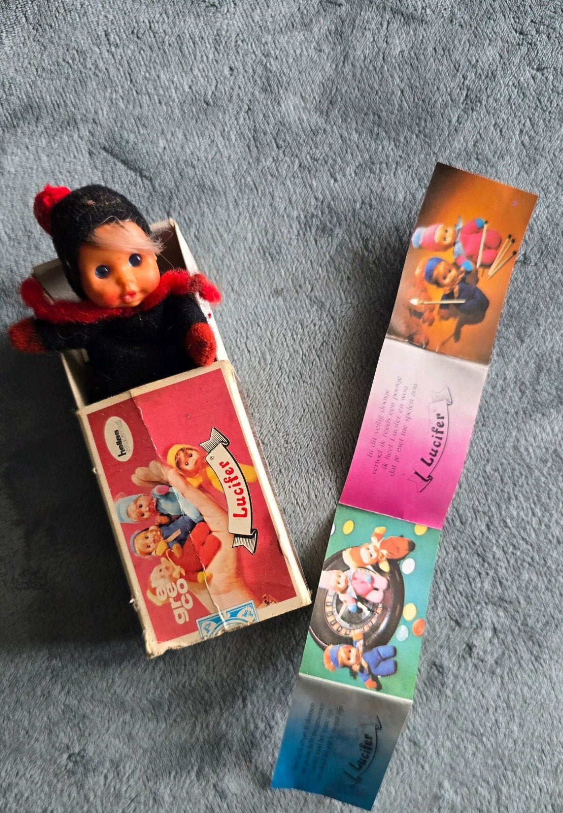 Lucifer poppetje vintage met doosje, Verzamelen, Ophalen of Verzenden