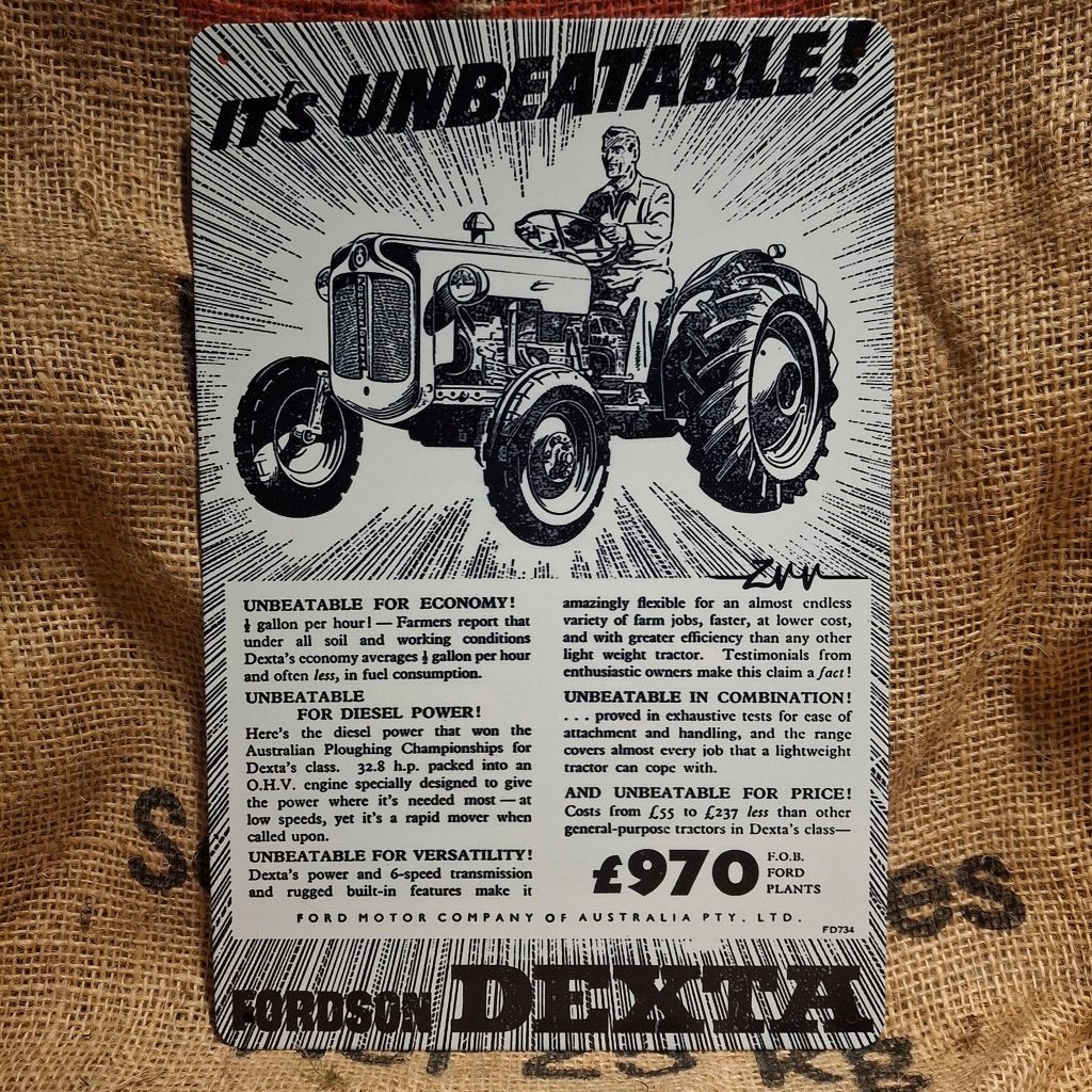 Fordson Dexta- Metalen wandbord, Metaal, 30 cm, 20 cm, Meerkleurig
