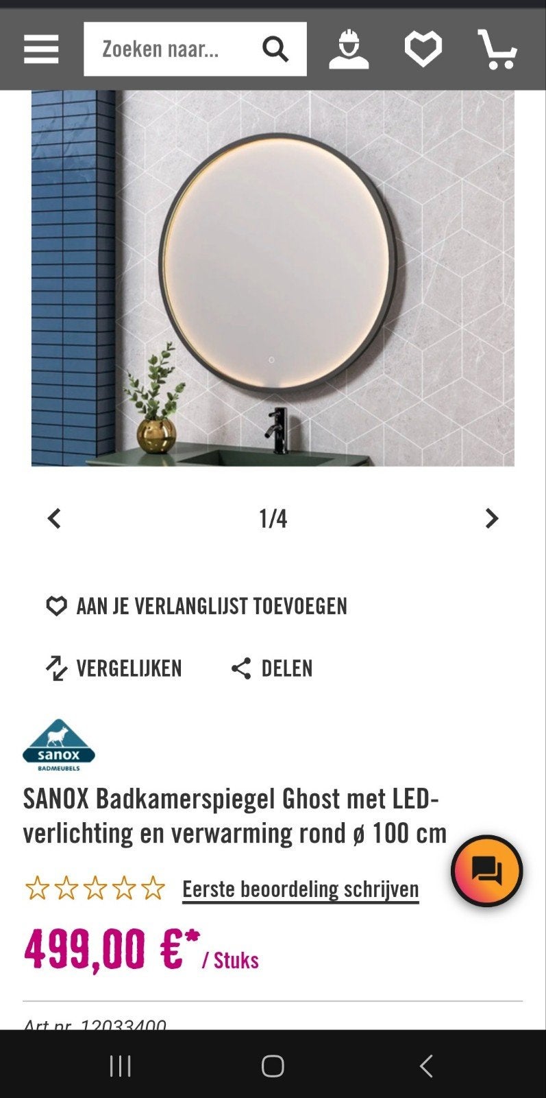 Sanox Badkamerspiegel Ghost LED Verlichting & Verwarming, 100 tot 150 cm, Rond, Nieuw, Ophalen of Verzenden