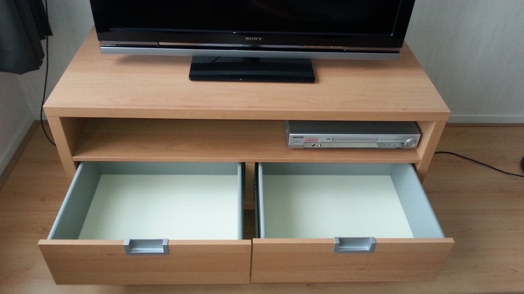 Audio - TV- meubel met 2 laden (diepe versie van Besta IKEA), Ophalen, Gebruikt, 100 tot 150 cm, Tijdloos