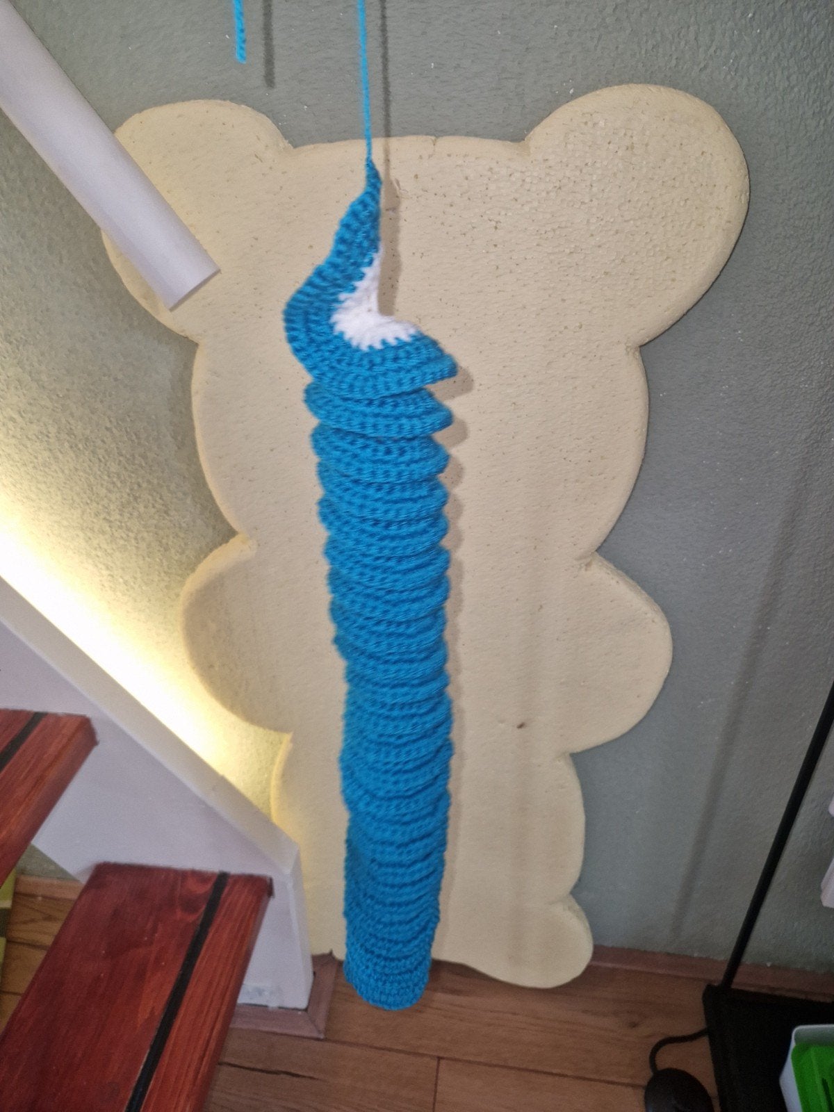 Gehaakte spiraalvormige windspinner, blauw/wit, Ophalen of Verzenden, Nieuw, Haken, Overige typen