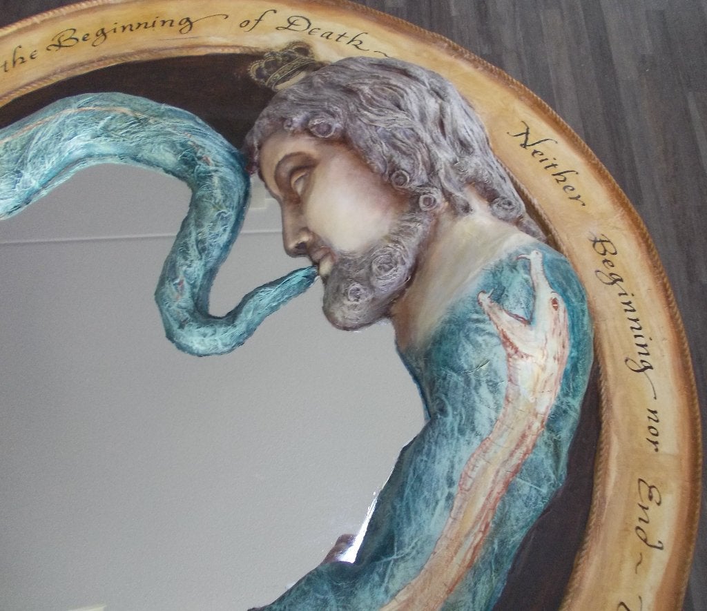 Spiegel met slangenkunstwerk (Donna Demente), 86 cm, Hout, Wanddecoratie, Ophalen of Verzenden