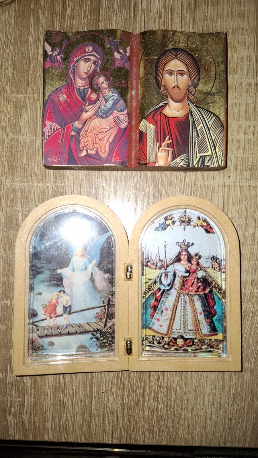 Set van 2 religieuze iconen - Maria, Jezus en engelen, Ophalen of Verzenden