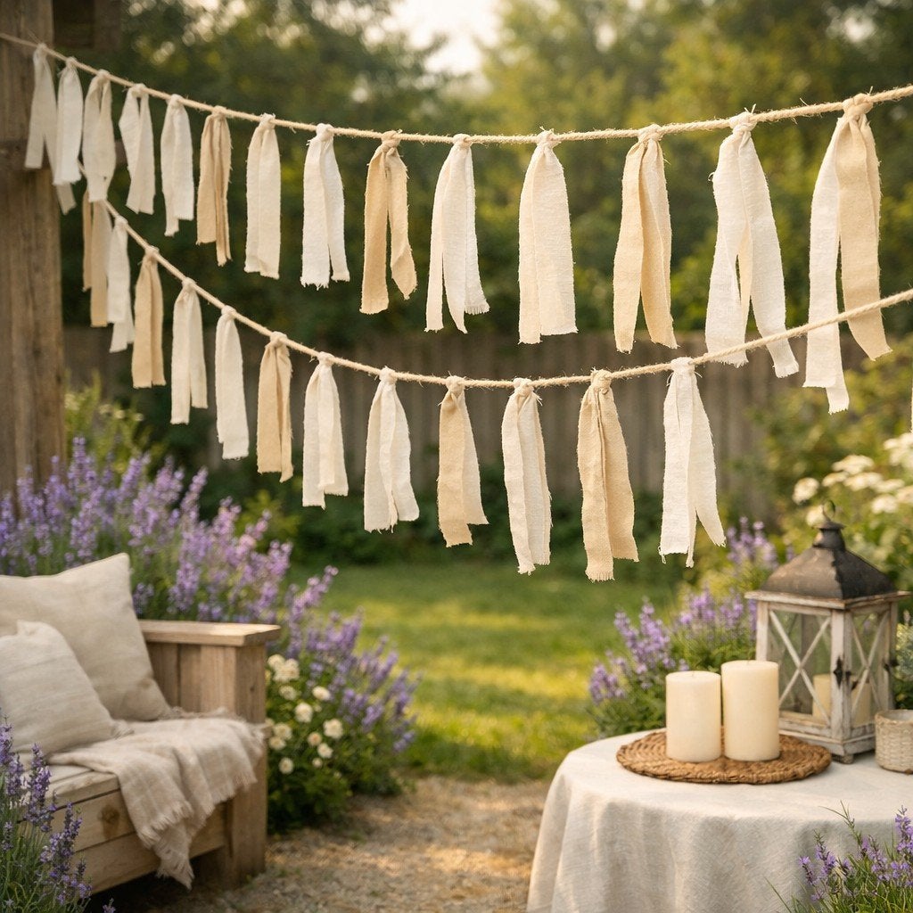 Handgemaakte stoffen slinger 10 meter – landelijke boho deco, Ophalen of Verzenden, Nieuw, Versiering