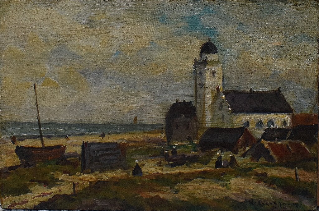 Gezicht op Katwijk., Verzenden, Gesigneerd, Olieverf, Klassiek