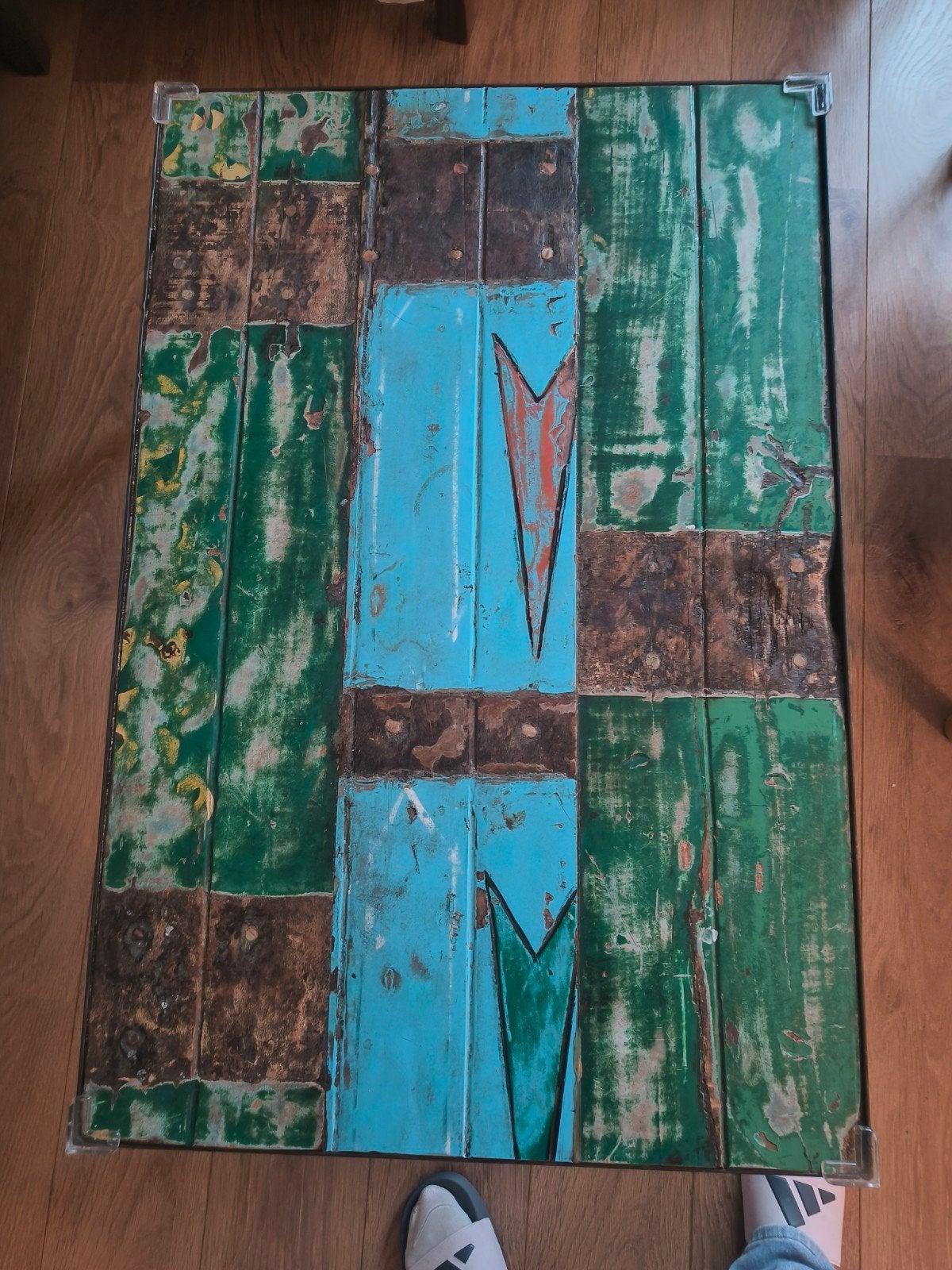 Industriële look salontafel, Ophalen, Zo goed als nieuw, Rechthoekig, 100 tot 150 cm