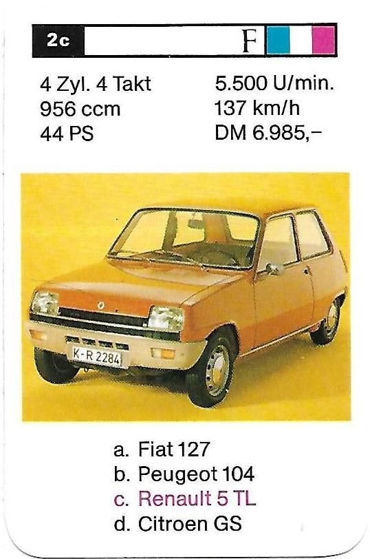 Autokaartje renault 5 tl ( 2c ), Ophalen of Verzenden, Zo goed als nieuw, Auto's