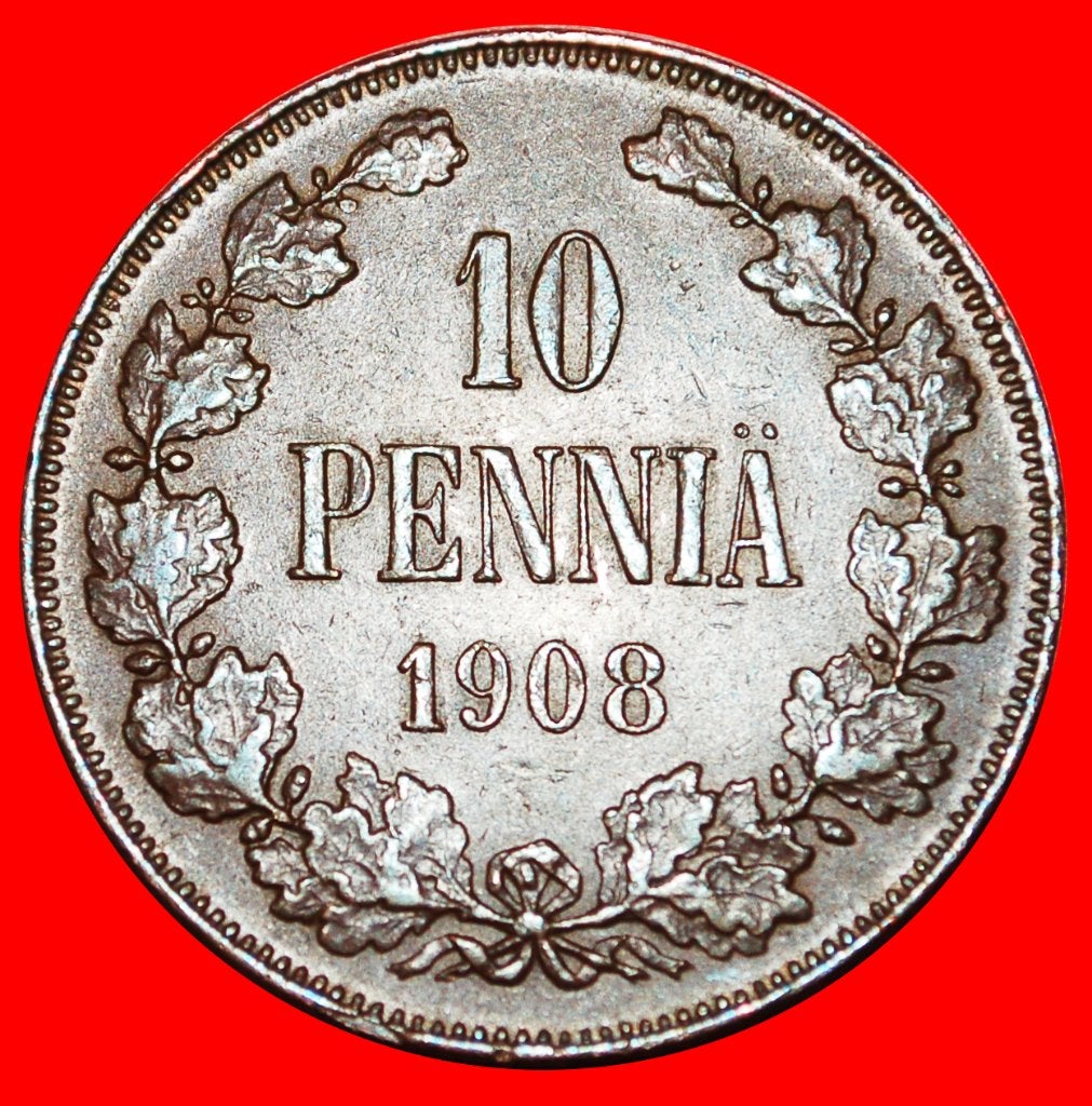 Ⰺ NICHOLAS II 1894-1917: FINLAND russia, USSR 10 PENCE 1908!, Ophalen of Verzenden, Rusland, Losse munt