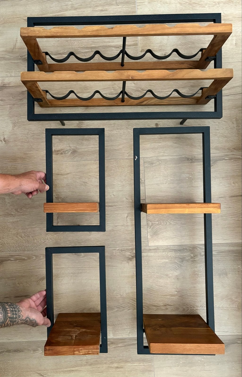 Bodhi Wijnrek en Wandplanken Set - Metaal en Hout, Ophalen, 5 tot 15 flessen, Zo goed als nieuw, 75 – 100