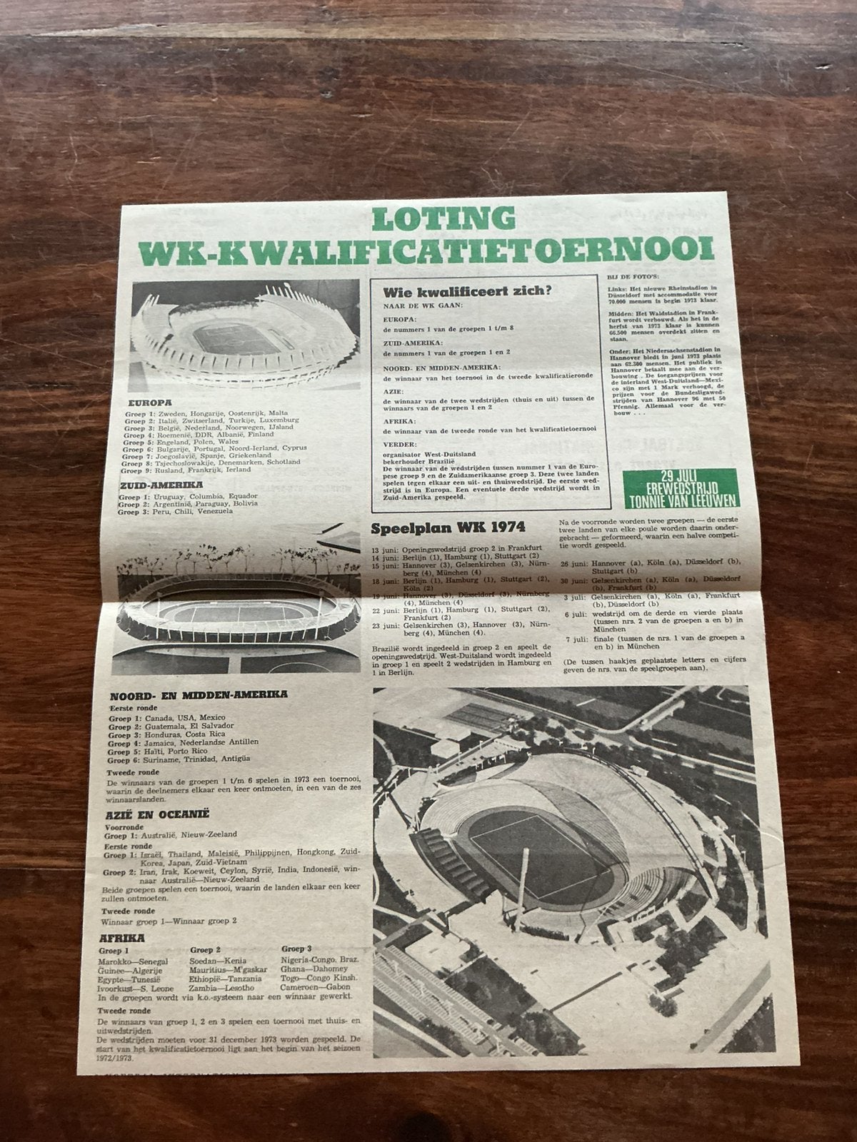 Voetbal artikel Loting WK kwalificatietoernooi WK 1974, Ophalen of Verzenden, Knipsel(s)