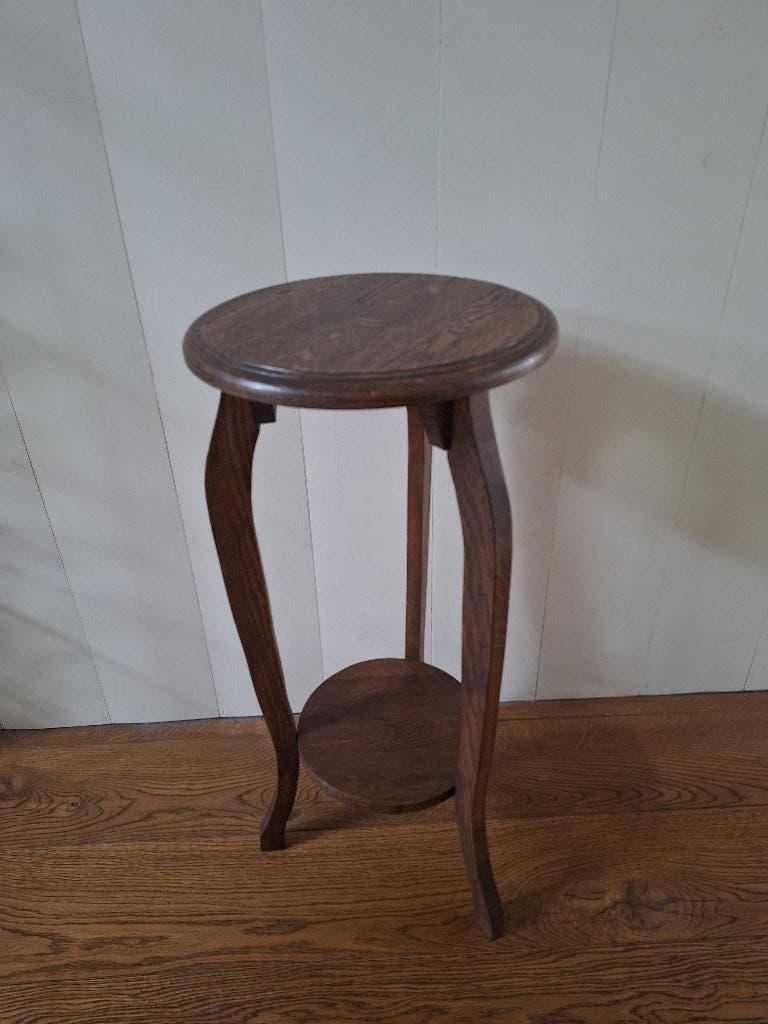 Planten tafel rond eiken massief, Huis en Inrichting, Tafels | Bijzettafels, Minder dan 55 cm, Rond, Ophalen of Verzenden, Zo goed als nieuw