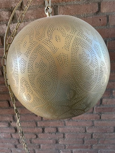 Grote Oosterse Metalen Plafond lamp Goud kleur, Huis en Inrichting, Lampen | Plafondlampen, Ophalen of Verzenden, Zo goed als nieuw