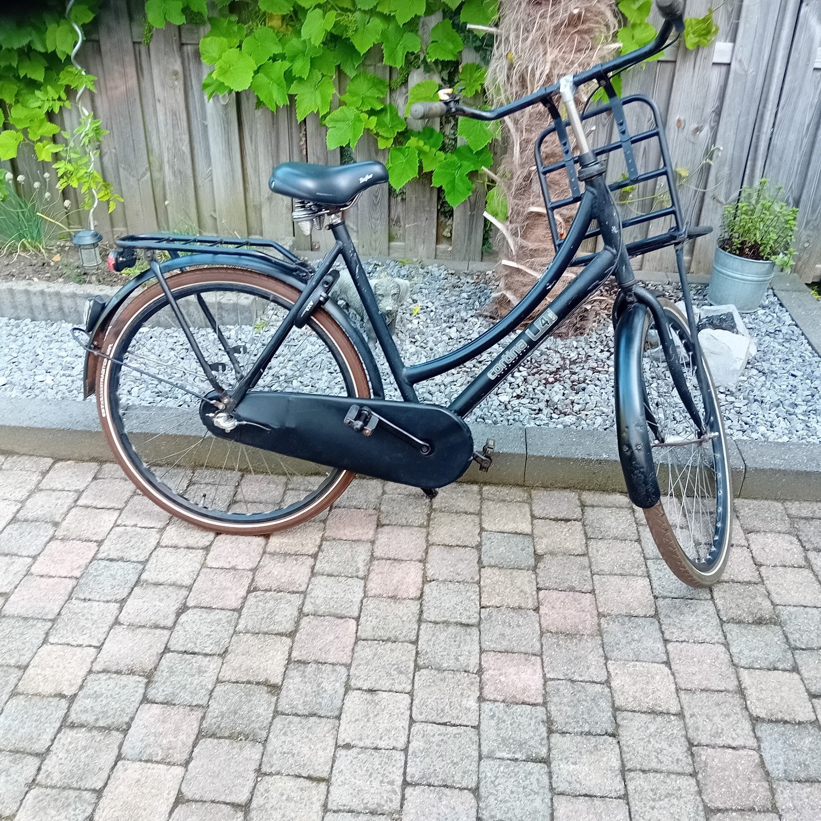 Stevige zwarte transportfiets met voordrager cortina, Overige merken, Terugtraprem, Versnellingen, Ophalen of Verzenden