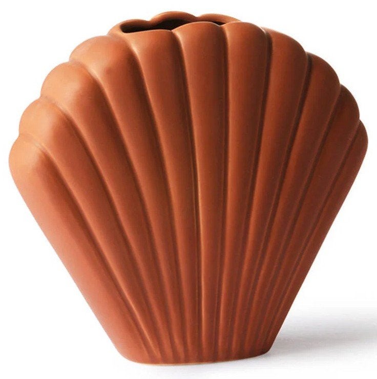 HKliving vaas schelp terracotta zgan, Met patroon/structuur, Oranje, Ophalen of Verzenden, Zo goed als nieuw